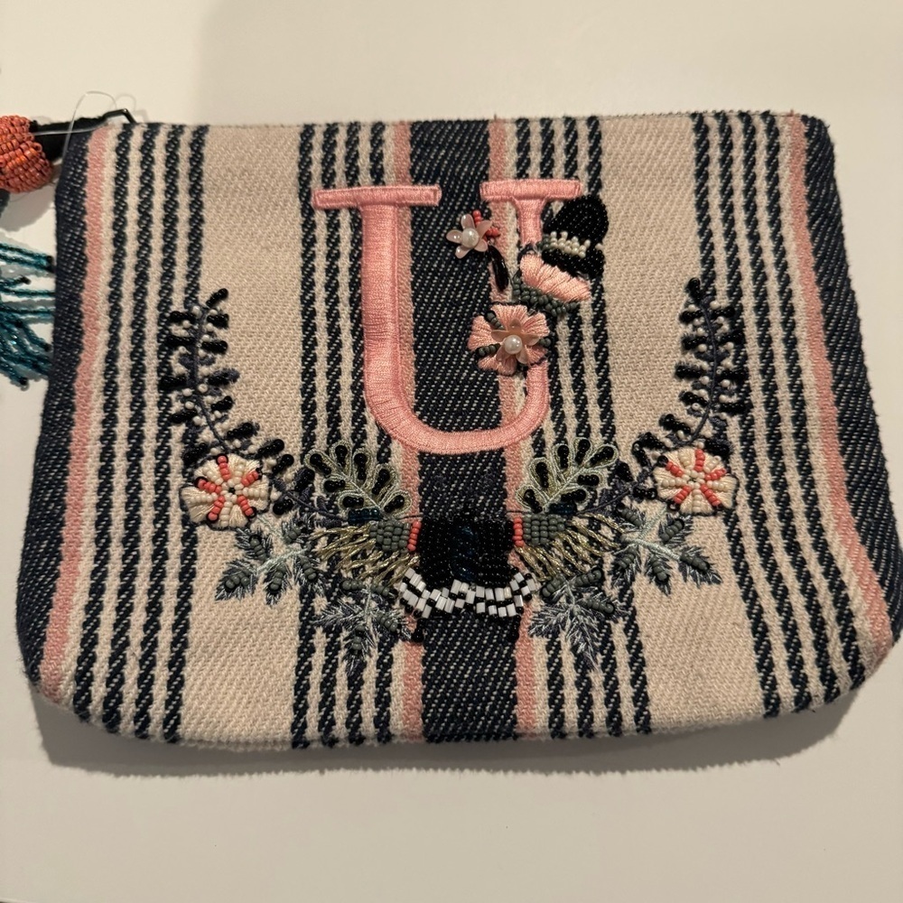 Anthropologie Womens Woven Beaded Clutch Handbag Multi Colored -U-